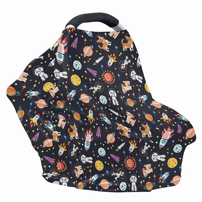 GIFTPUZZ Space Planet Multi-Use Car Seat Covers & Nursing Cover - Versatile Carseat Canopy for Privacy Protection, Breastfeeding, Shopping Cart & Stroller Covers - Infinity Scarf Design for Moms