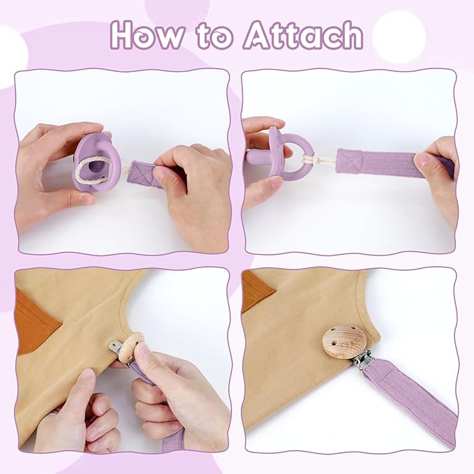 TYRY.HU Ribbon Baby Pacifier Clip Holder, Binky Paci Holder Clips, Pacifier Leash, Soft Webbing Strap, Universal Binky Leash, 2 Pack, Rose, Purple