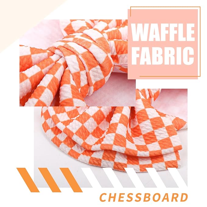 YanJie 2PCS 7’’ Orange Bows for Baby Girls Checkered Headband Double Layered Bow Infants Toddler Hair Accessories Newborn Headbands Baby Clothes