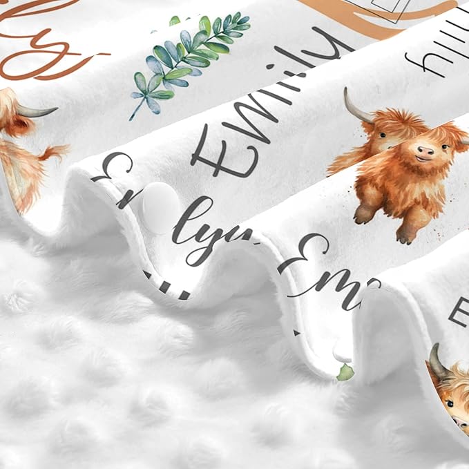 Personalized Baby Car Seat Canopy with Name Custom Minky Highland Cow Car Seat Covers Nursing Cover for Breastfeeding Multi-Use Cover Infant Carrier Carseat Winter Cover for Newborn Girls Boys