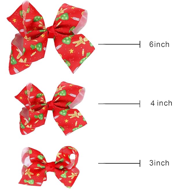 Christmas Bows for Girls,6PCS Hand-made Grosgrain Ribbon Hair Bows Alligator Clips Hair Accessories for Little Teen Toddler Girls Kids (Red Christmas)
