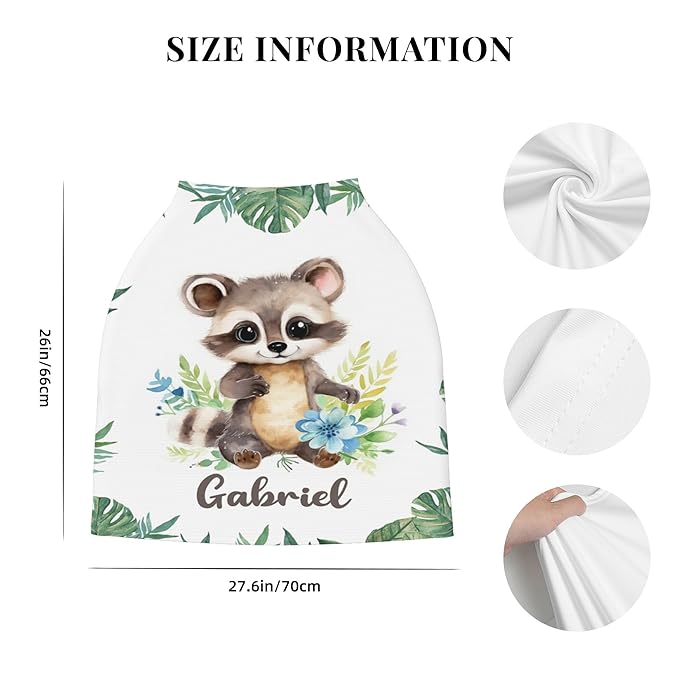 Personalized Car Seat Covers for Babies with Name – Multi-use Breastfeeding Cover Custom Raccoon Carseat Canopy Cover, Infant Stroller Covers for Boys and Girls