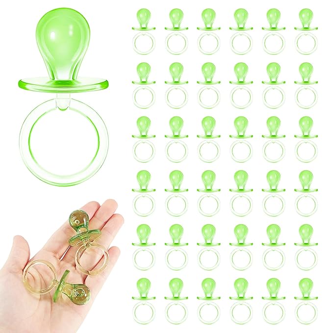 36 Pieces Acrylic Pacifiers for Baby Shower Games, 2.5'' Baby Shower Pacifiers, Bulk Pacifier for Hunt Games, Gender Reveal Table Scatter, Party Favors Decoration(Green)
