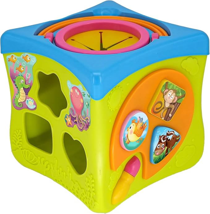 Kiddieland Light & Sound Activity Cube for Toddlers – Musical Piano Keys, Animal Shape Sorter, 6 Sides of Play, Interactive Sensory Toy with Handle, Ages 1 2 3