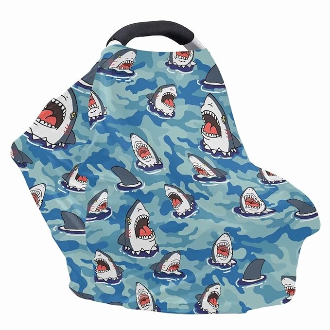 AFPANQZ Shark Soft Baby Car Seat Canopy Nursing Cover Breastfeeding Scarf Shopping Cart Covers Stroller Sunshade High Chair Cover Car Seat Covers for Girls and Boys