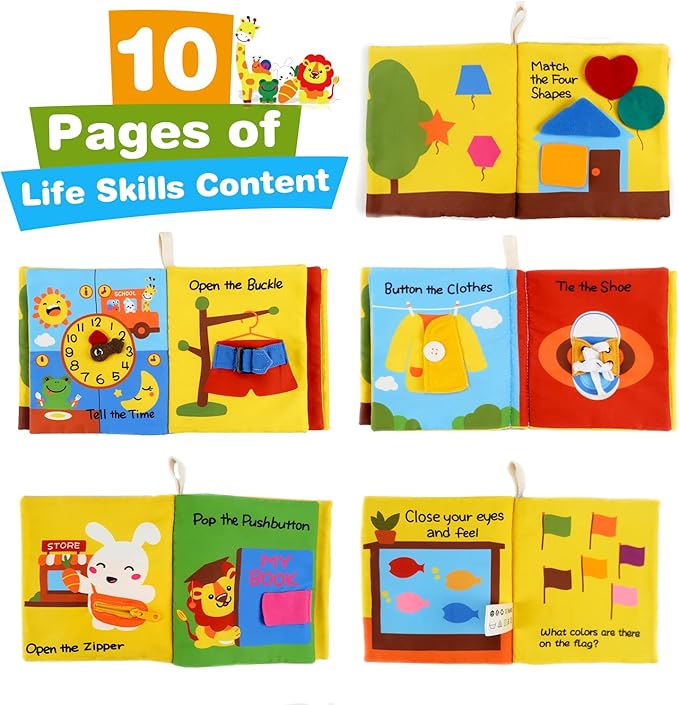 Richgv Baby Books Toys 6-12 Months, My First Story Book Busy Book 6-12-18 Months, Baby Montessori Toys Travel Toy, 10 Pages Preschool Learning Activities for 1-2 Years Old Boys & Girls