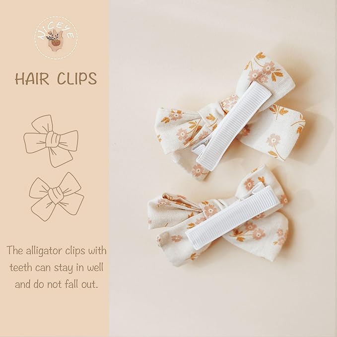 Niceye Baby Hair Clips - 24 Pcs Fully Lined Hair Bow Clips for Fine Hair Cotton Tiny Hair Barrettes for Infants, Toddlers, and Little Girls