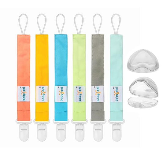 babygoal Neutral Pacifier Clips with 2pcs Pacifier Cases, 6 Pack Binky Paci Holder Leashes Fits for Most Baby Pacifiers and Binkies