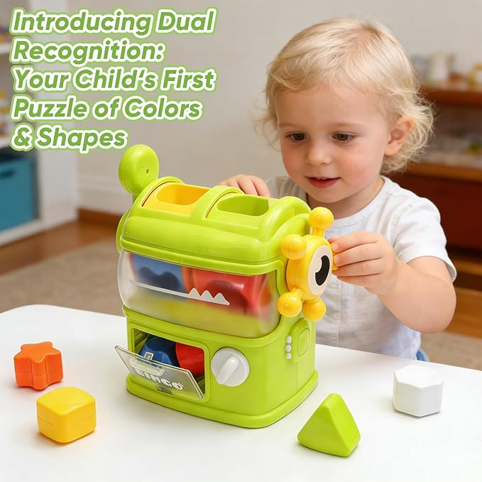 Shape Sorter Toys for Kids, Interactive Shape Sorter Toy for Toddlers Ages 1 2 3, Montessori Color Matching & Sorting Interactive Learning Toys with 6 Rattle Shape Blocks for Boys Girls Gifts.