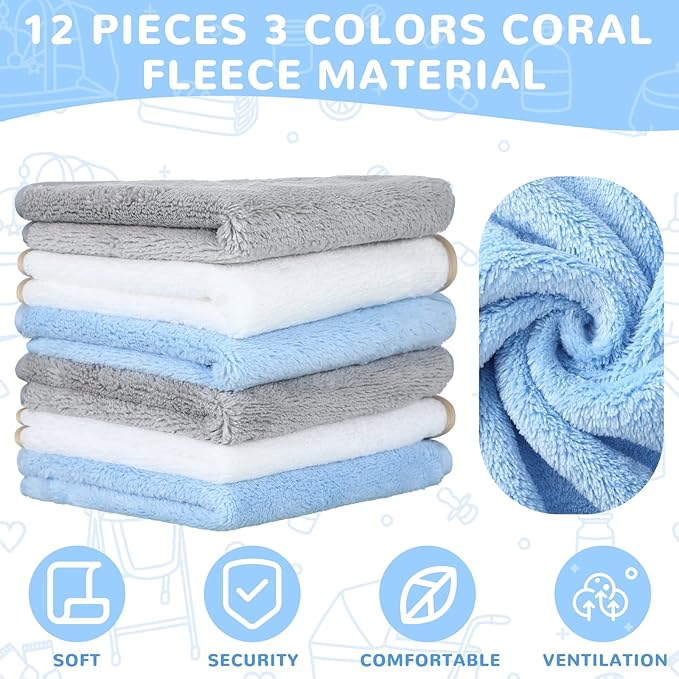 Moukeren 15 Pcs Muslin Hooded Baby Bath Towel and Washcloths Set Includes 3 Pack Newborn Hooded Towels and 12 Pack Washcloths Absorbent Coral Fleece for Baby Toddler Boy Girl Infant Essentials Gift
