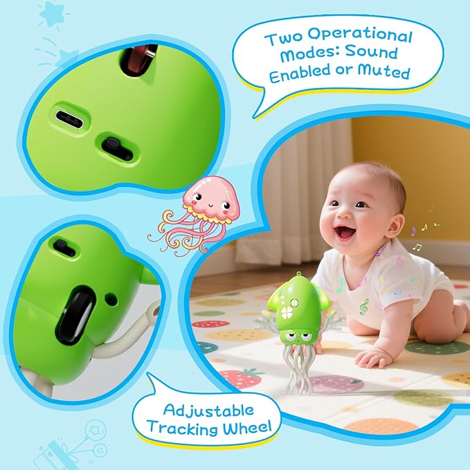 Crawling Dancing Octopus Toy for Kids – Rechargeable Interactive Sensory Toy with LED Lights & Music, Fun Tummy Time Gift for Birthdays & Holidays (Fluorescent Green)