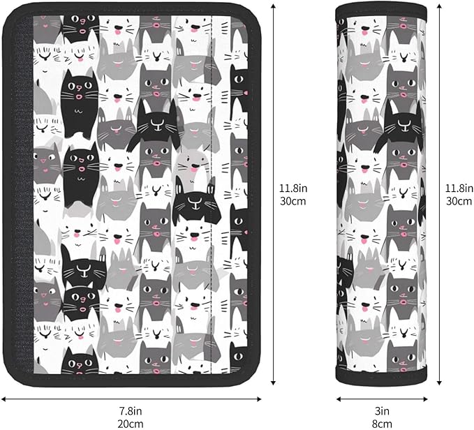 Cartoon Cat Kitten Seat Belt Cover Fits Cars Trucks SUV Sedans Sweat Absorption Car Seatbelt Strap Cover, Cute Auto Interior Accessories Protector