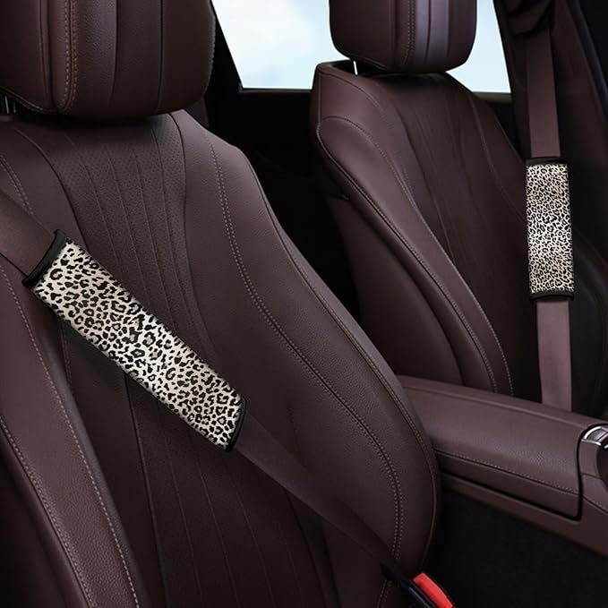 Seat Belt Cover Pad 2 Pack Soft Car Seat Shoulder Strap Pads Seatbelt Strap Cover Leopard Print Car Accessories for Adults Kids Universal Fit