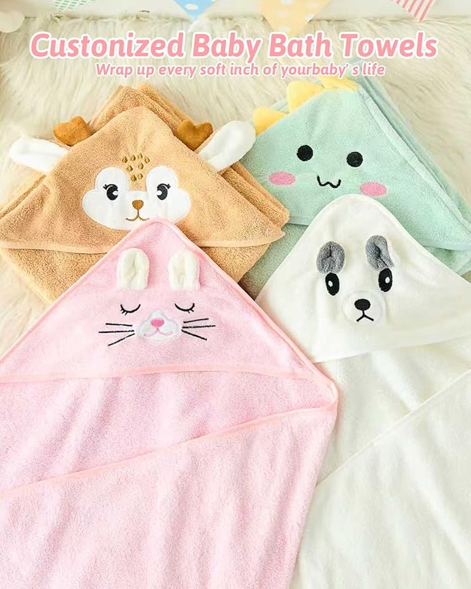 Personalized Baby Bath Towels for Newborn, Custom Cute Animal Hooded Towels with Embroidered Name,Soft Coral Fleece Blanket For Toddlers 1-3,Highly Absorbent Bathrobe Blanket Gifts for Boys & Girls