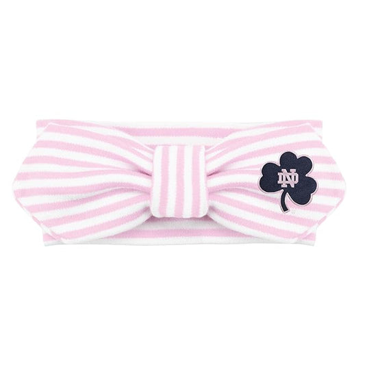 Creative Knitwear Notre Dame Fighting Irish Infant Girls Pink Striped Hair Knot Headband Embroidered Logo - Size Newborn - 4T