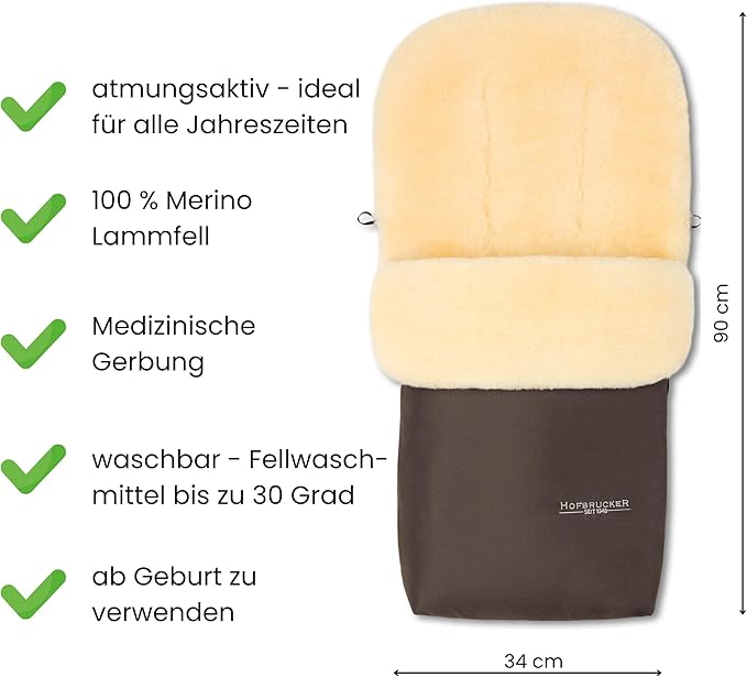 Lambskin Footmuff PUTZI – All-Season Baby Footmuff with Removable Top