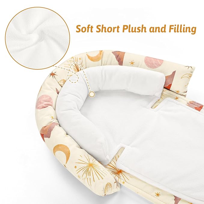Infant Car Seat Insert for Newborn Girls Boys, Upgraded 2-in-1 Baby Carseat Head Support, Soft Reversible Baby Car Seat Insert Cushion Pad for Car Seat, Stroller, Bouncer, Swing, Moon