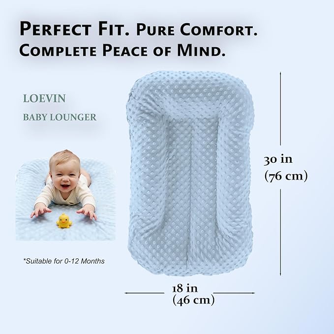 Baby Lounger for Newborn,Baby Play Mat Soft Cotton Breathable for Playtime & Relaxation,Flat Babies Essentials Gifts,0-12 Months Home Travel(Blue Bean)