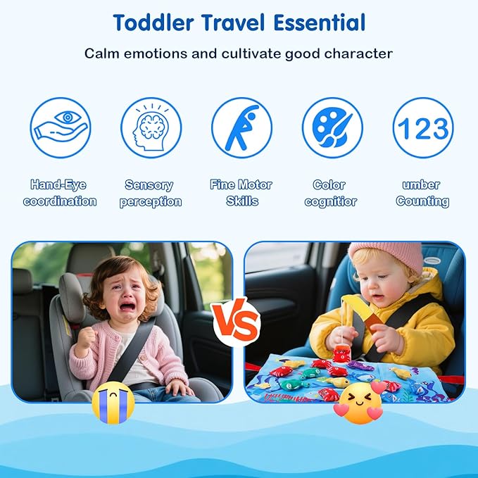 Montessori Toys for 1-2 Year Old - Cloth Ocean Fishing Game with Stacking Cups, Toddler Learning Toy for 12-18 Months, First Birthday Gifts for 1 Year Old Boy Girl, Learn Count and Sort Colors