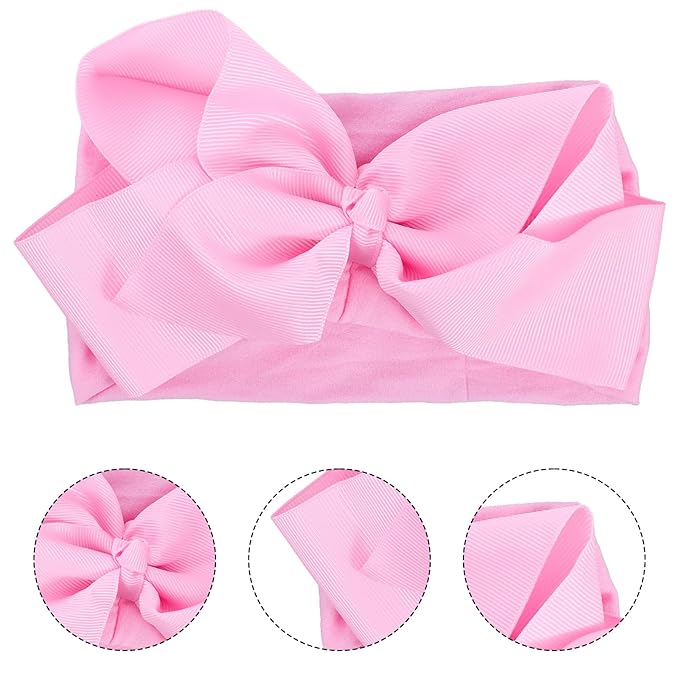 Tucnoeu 3pcs Baby Girl Headbands with Bows - Soft Stretchy Newborn Bows for Girls, Infant Toddler Hair Accessories White/Pink/Frosty White