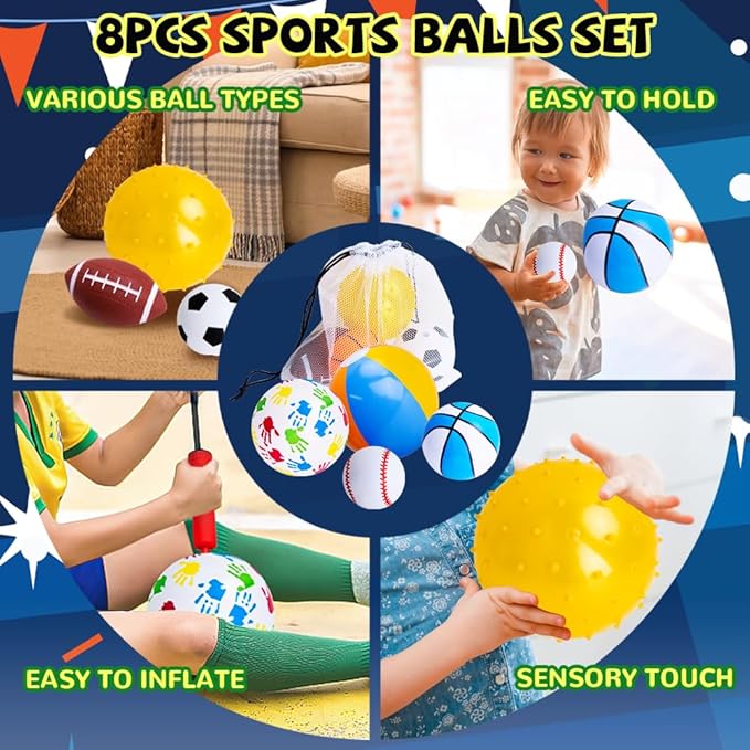 Balls for Toddlers 1-3,Toddler Sports Toys,Set of 7 Kids Ball Soft Foam Baby Sports Balls- Soccer Ball Basketball Baseball Rugby Bounce Ball Playground Indoor Outdoor Toys Gifts,with Free Bump/Bag