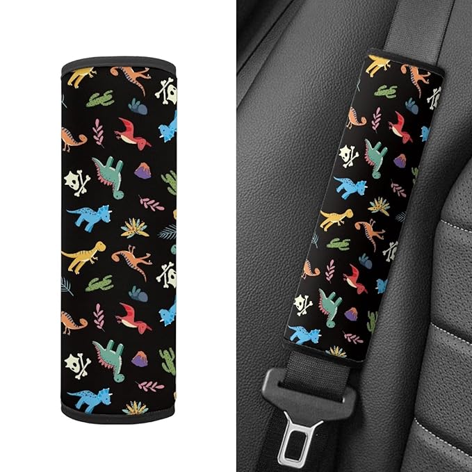 Biyejit Cartoon Dinosaurs Baby Car Seat Belt Covers for Boys and Girls, Carseat Shoulder Padding, Soft Car Seat Neck Cover, Car Seat Straps Shoulder Pads, Seat Strap Cover for Baby Kids