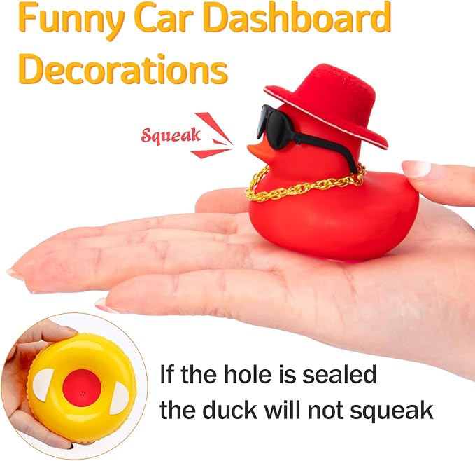 wonuu Car Accessories Rubber Ducks Dashboard Decorations Rubber Duck Pink Accessories Dashboard Duck Car Decorations Car Ducks for Dashboard Car Duck Car Dashboard Decorations, BG-red-tophatred