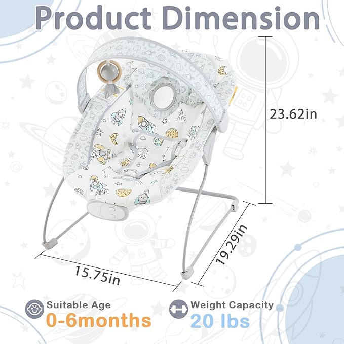 Baby Bouncer, Infants Bouncy Seat with Music and Vibrations,Portable Baby Rocker for Newborns Indoor Outdoor Use 0-6 Months Up to 20 lbs