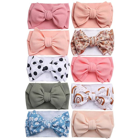 KIDOCHEESE Oversized Baby Headbands with Bows - Elastic Nylon Hairbands, Head Wraps and Hair Accessories for Newborns, Infants, Toddlers and Kids