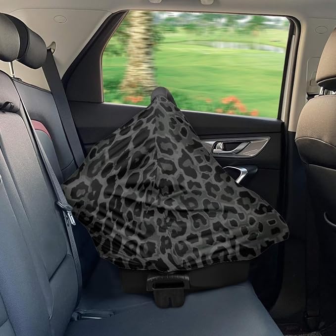 Black Baby Car Seat Cover Leopard Print Metplus Breathable Infant Carseat Cover Lightweight Baby Nursing Cover for Girls Boys Fit Spring Summer/Hot Days/Warm Weather