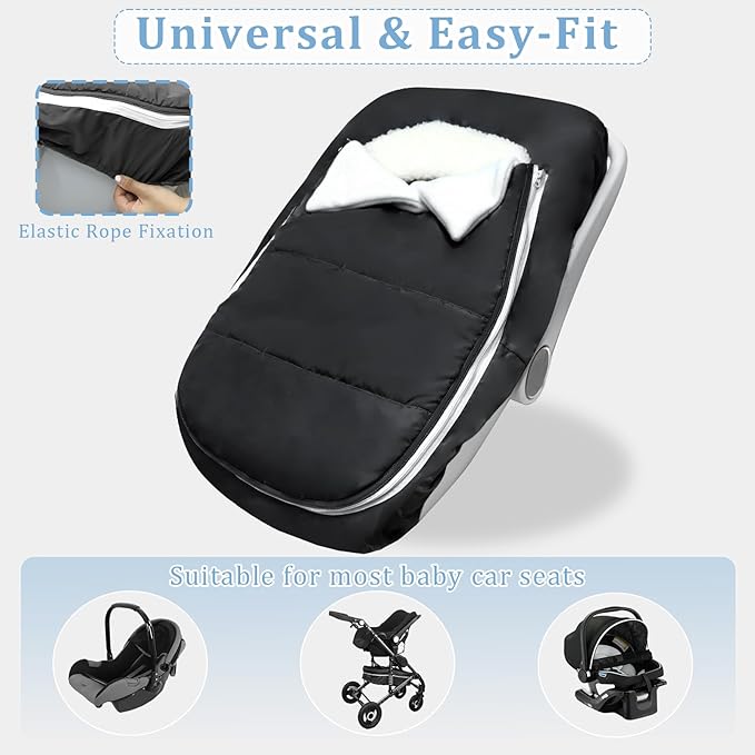 Car Seat Cover Baby Winter, Waterproof Carseat Covers Newborn Boy, Windproof Infant Car Seat Cover Warm & Breathable Use Universal Black