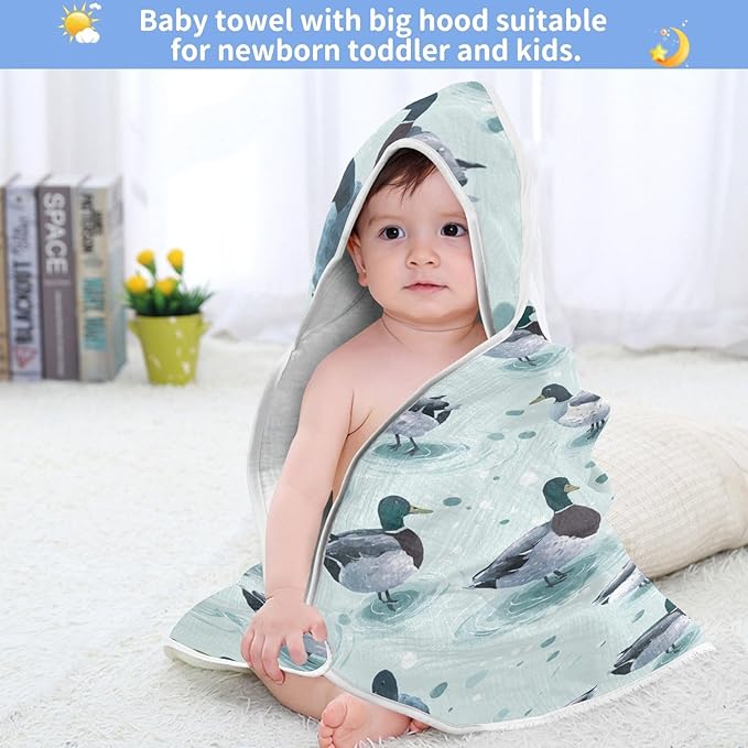 Pigsaly Cute Mallard Ducks Hooded Baby Towel Farmhouse Animals Baby Bath Towel Unisex Toddlers Hooded Towels Cotton Boy Washcloths Girl Shower Towel for Infant Newborn 30 x 30 in