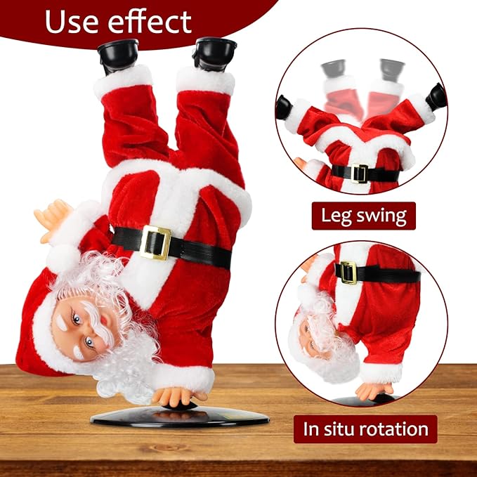 Gfilay Inverted Rotating Dancing and Singing Santa Claus Plush Toy,Electric Santa Animated Christmas Decorations for Kids