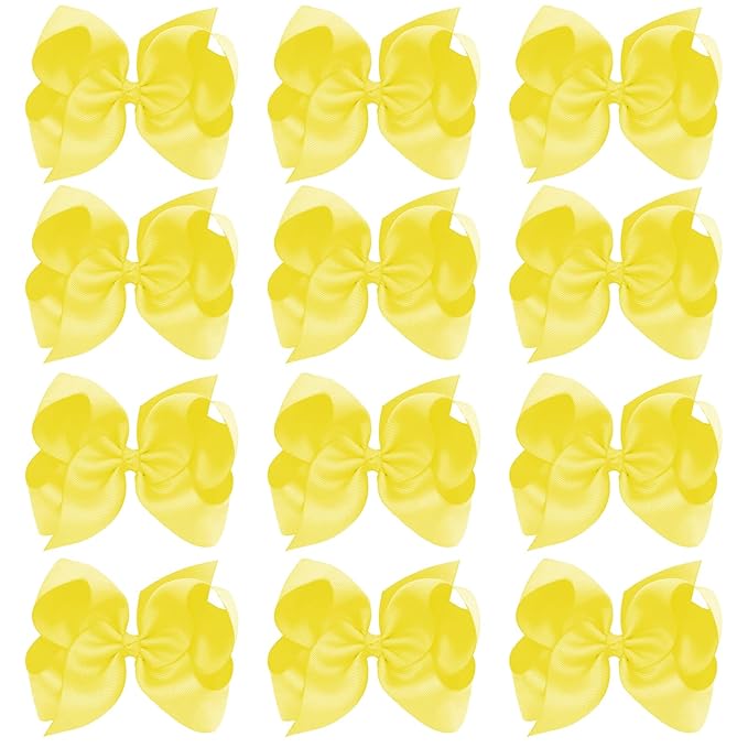 Oaoleer Big Hair Bows for Girls 12 PCS 6" Yellow Grosgrain Ribbon Large Boutique Bow Alligator Clips Hair Accessories for Toddlers Little Girls Kids