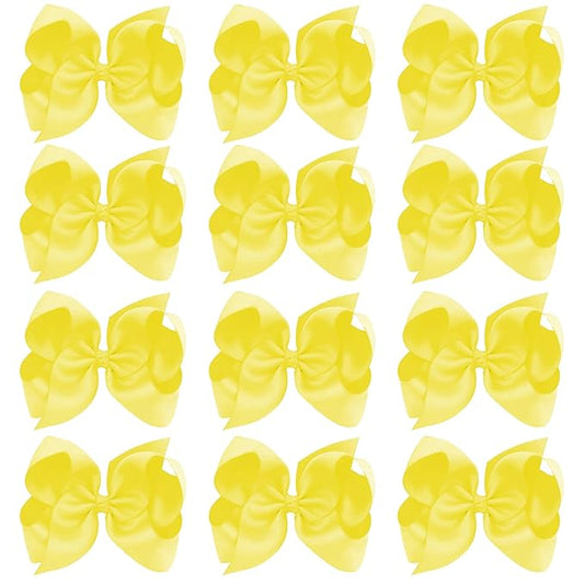 Oaoleer Big Hair Bows for Girls 12 PCS 6" Yellow Grosgrain Ribbon Large Boutique Bow Alligator Clips Hair Accessories for Toddlers Little Girls Kids