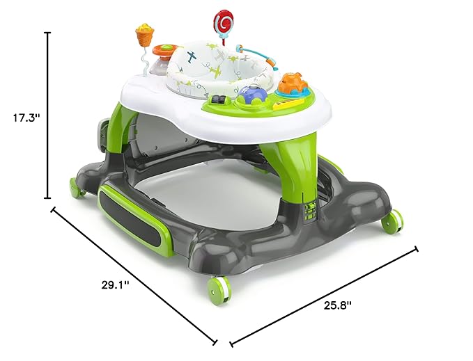 Storkcraft 3-in-1 Activity Walker and Rocker with Jumping Board and Feeding Tray, Interactive Walker with Toy Tray and Jumping Board for Toddlers and Infants, Green