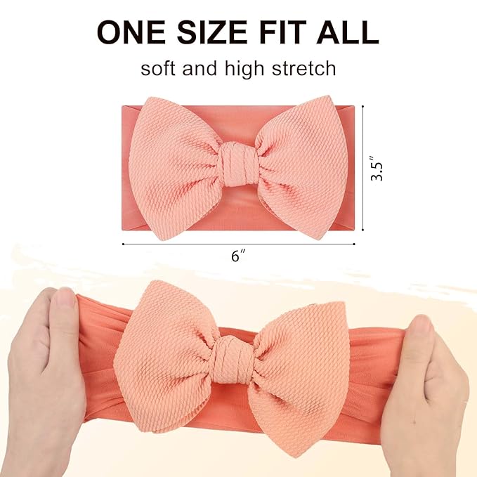 Handmade Large Knot Tied Bow Headband - Stretchy Nylon Soft Elastic Wide Headwraps for Newborns in 12 Colors