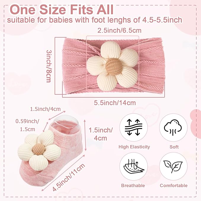 JOYOYO 5 Colors Baby Flower Headbands and Socks Baby Girls Nylon Headband Soft Hairbands Hair Accessories for Newborn Infant Toddler Kids