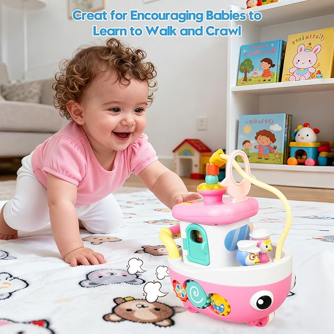 Love&Mini Toys for 1+ Year Old Girls - 9-in-1 Baby Boat Musical Toys Music and Sound, First Christmas 1st Birthday Gifts for 1+ Year Old Girls Gifts