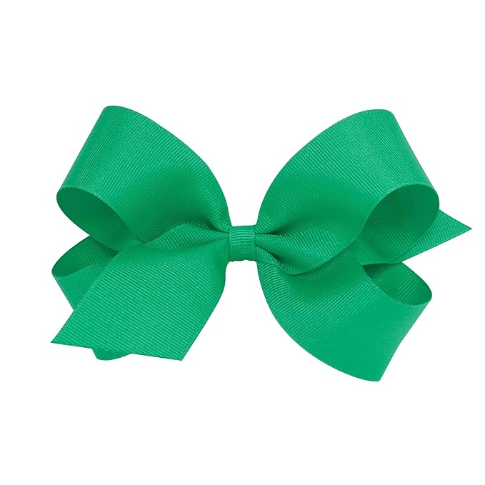 Wee Ones Girls' Classic Grosgrain Hair Bows with Plain Wrap Center, No-Slip Hair Clip, Handmade, Fern Green, Large