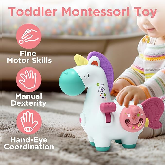 iPlay, iLearn Baby Unicorn Activity Cube, Infant Busy Cube Montessori Toy for 1 Year Old, Babies Carseat Plane Travel Toy, Toddler Sensory Development Learning Birthday Gift 6-9-12-18 Months 2 3 Years