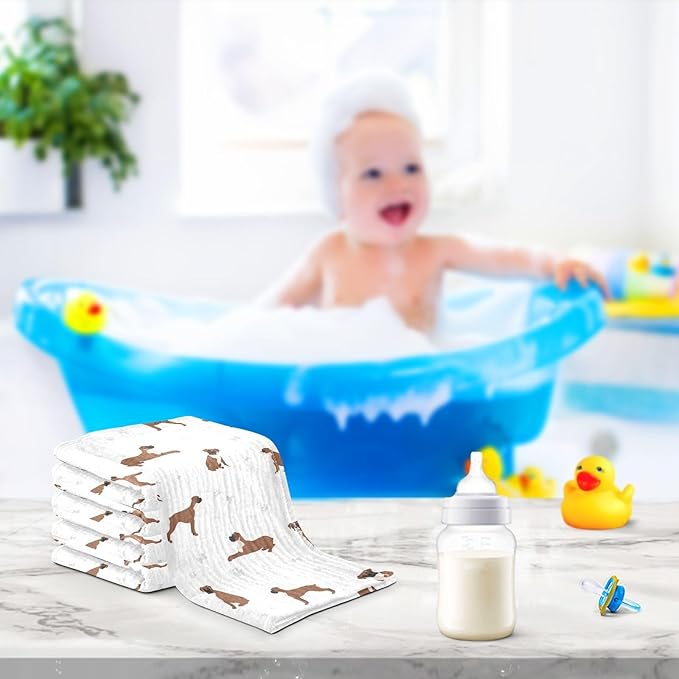 vvfelixl Baby Cotton Washcloths Boxer Dog Infants Bath Towel for Unisex Puppy Face Towels for Newborn, Natural Baby Wipes Delicate Skin, 11.8 X 11.8 inch, one sizex5