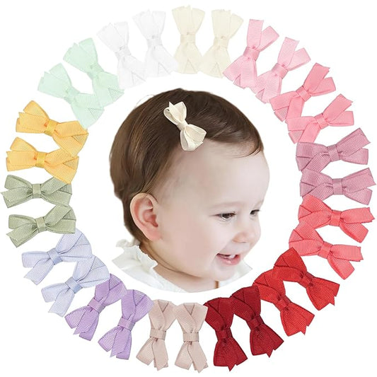 DED 28PCS 2.2" Fully Lined Baby Bows Hair Pins Tiny Hair Clips Fine Hair for Girls Infants Toddlers Set of 14 Pairs