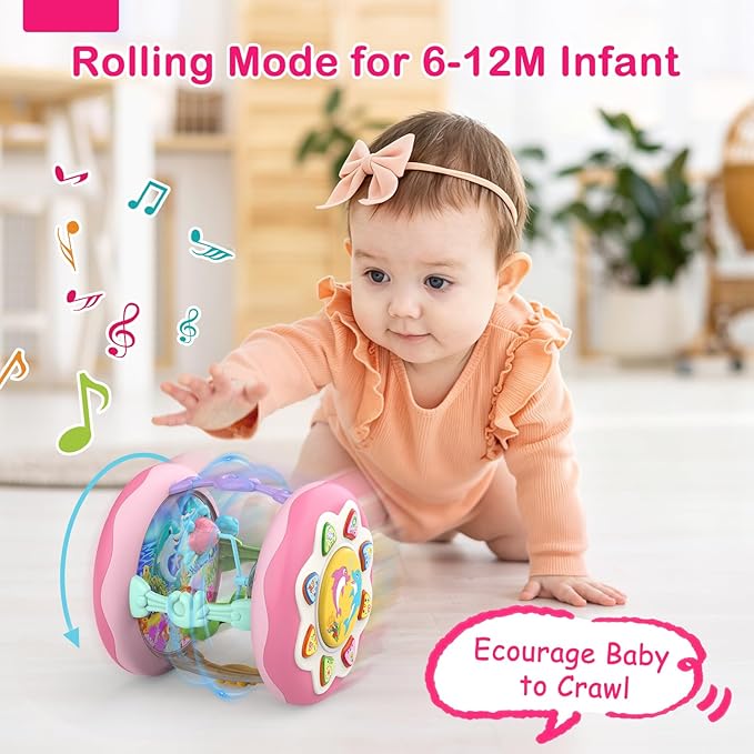 Baby Girls Toys 0-6 Months, Ocean Rotating Projector Music Light Up Newborn Aquarium Toy, Infant Tumme Time Toy for 3 4 5 6 7 8 9 Months, Crawling Toys for 1 Year Old, Gifts for Birthday, Baby Shower
