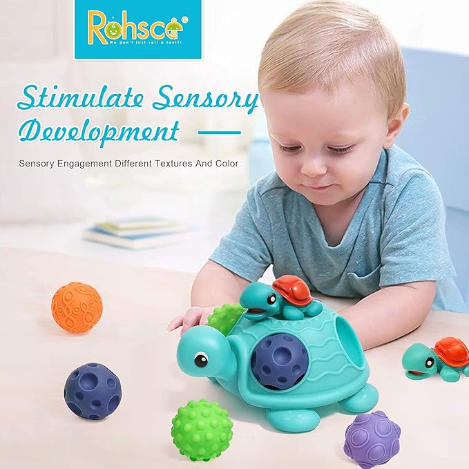 Sensory Balls for Baby Sensory Baby Toys 6 to 12 Months for Toddlers 1-3, Sensory Turtle Toy with Sensory Balls, Montessori Toys for Babies 6-12 Months Infant 0-6 Months (12 Pack)