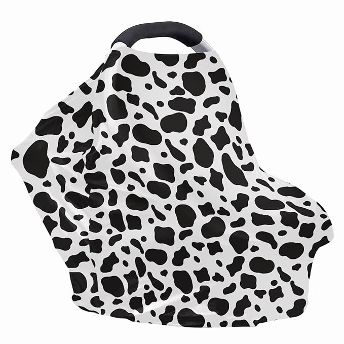 AFPANQZ Cow Print Baby Car Seat Cover Canopy and Nursing Cover Infant Car Canopy Spring Autumn Winter Snug Warm Breathable Windproof Open Peep Top Universal Fit