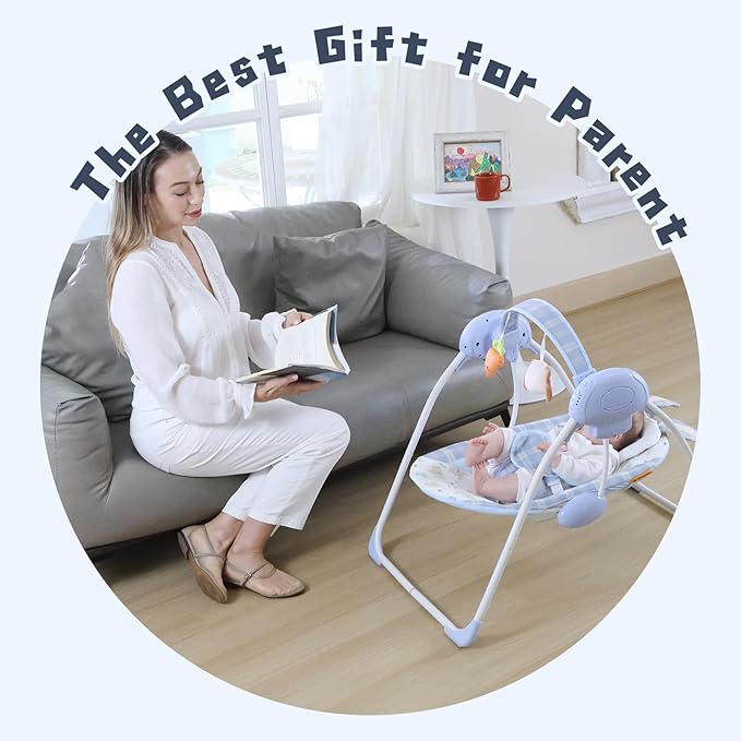 Portable Baby Swing for Infants, Compact & Foldable Infant Swing with 5-Speed Swing,Music, Timer, Cushioned Seat, Battery Operated, 0-9 Months 6-20 lbs,SG2401