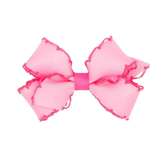Wee Ones Girls' Classic Grosgrain Moonstitch Edge Hair Bow, No-Slip Hair Clip, Handmade, Pearl Hot Pink, Mini