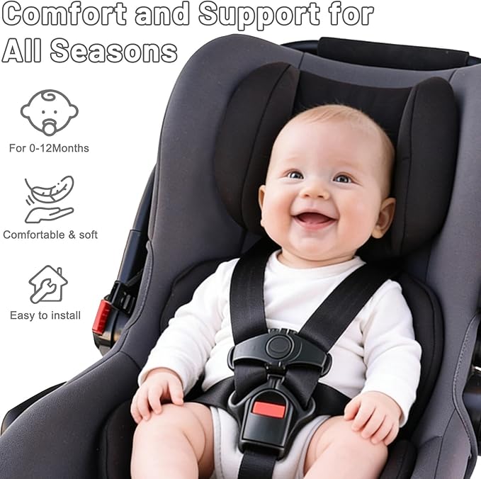 Infant Car Seat Insert，Carseat Head Support for Baby Preemie Newborn Infant,Babies Insert for Doona Stroller,Universal Baby Car Seat Head Support for Swing, Carseat(Black)