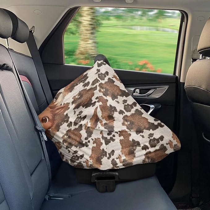 Wanyint Baby Car Seat Covers Nursing Cover Carseat Canopy Baby Breastfeeding Cover Multi-Use Nursing Scarf Infant Stroller Cover Home Decor, Cute Highland Cow Brown Cow Print
